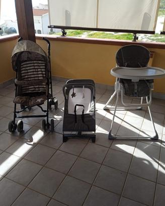 Passeggino + seggiolone + sdraietta/dondolo bambin