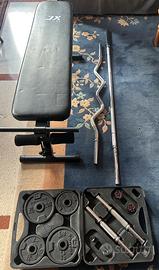 Set home gym: panca+bilanciere dritto/EZ+manubri