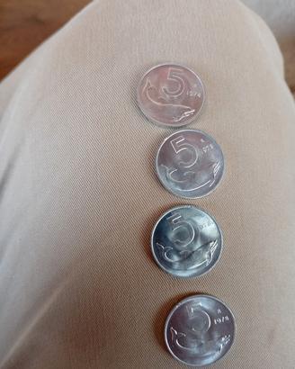 monete : 5 lire 1978,20cent.anni 40