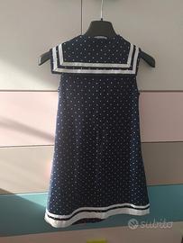 Vestito bambina blu a pois bianchi