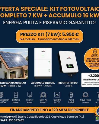 Kit Fotovoltaico 7 kW + Batteria 16 kWh — COMPLETO