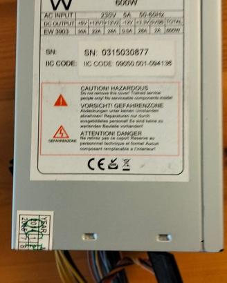Alimentatore  ATX da 600 watt marca Ewent