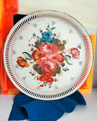 Vassoio metallo rotondo Shabby Style 