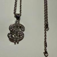 Collana $ dollaro 60cm con Zirconi Acciaio Inox