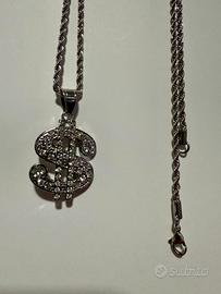 Collana $ dollaro 60cm con Zirconi Acciaio Inox