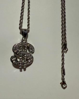 Collana $ dollaro 60cm con Zirconi Acciaio Inox