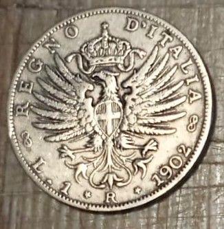 #2340-Una Moneta 1 Lira 1902 Argento Regno Italia