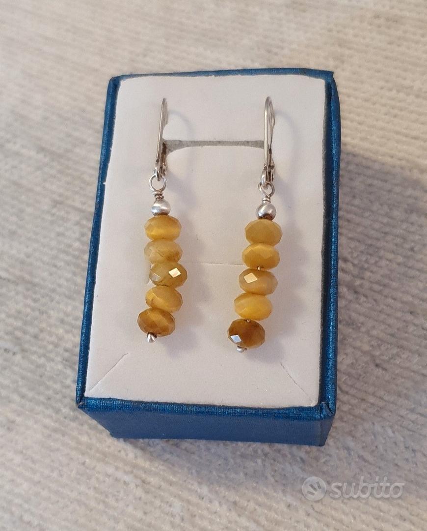 Orecchini A Borchia In Argento 925 Con Occhio Di Tigre Naturale 10 Mm - Nuovi Con Etichette