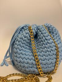 Borsa a Secchiello Crochet azzurro pastello