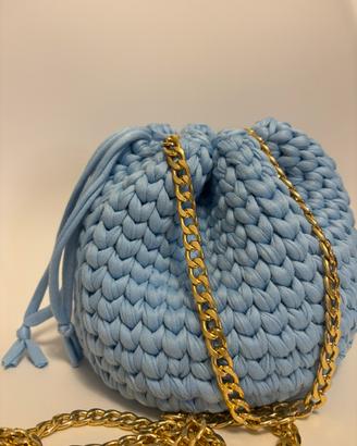 Borsa a Secchiello Crochet azzurro pastello