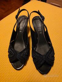 Sandali donna blu con strass, n. 39, tacco 8 cm