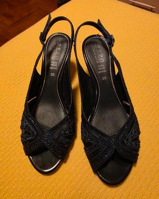 Sandali donna blu con strass, n. 39, tacco 8 cm