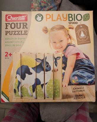 Quercetti - Four Puzzle Play Bio, Animali Fattoria