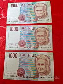 3 banconote da 1000lire Montessori FDS