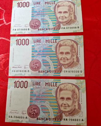 3 banconote da 1000lire Montessori FDS