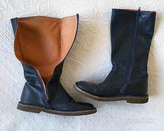 Stivali da bambina in pelle, blu scuro, misura 34