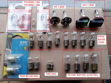 set lampade alogene varie (H7, H11, R5W, T10, W3W)