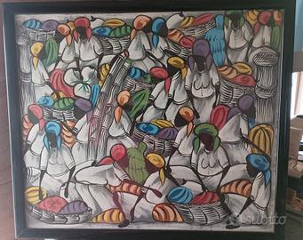 Quadro originale Yvon Severin - Scena di Mercato 