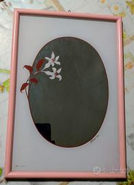 Cornicespecchio vintage con disegno cm 31x21 rosa