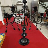 Candelabro 5 fiamme nero con pendenti - Stile Goti