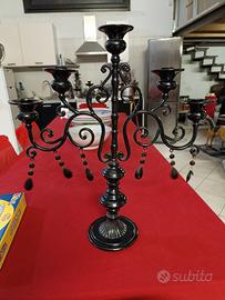 Candelabro 5 fiamme nero con pendenti - Stile Goti