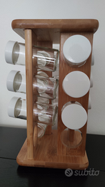 Portaspezie girevole di legno per 16 barattoli