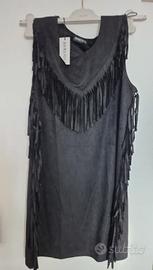 Abito nero con frange taglia M o L scamosciato -