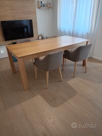 tavolo legno e sedie in bouclè