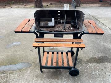 Barbecue a carbonella con coperchio, ruote e piani
