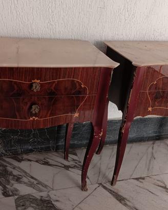 Coppia Comodini antichi stile Luigi XV Piani Marmo