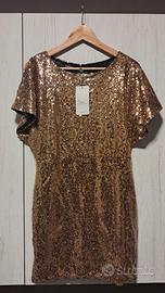 Vestito Corto Elegante Oro con Paillettes