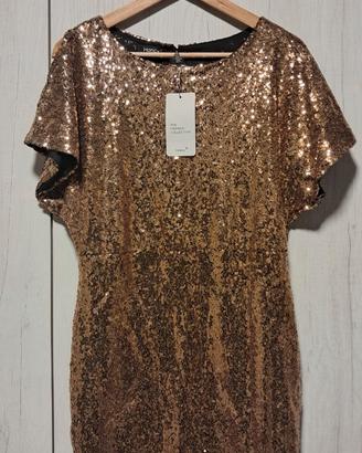 Vestito Corto Elegante Oro con Paillettes