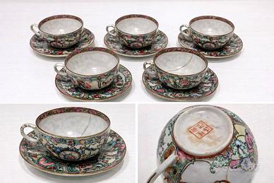 Servizio tazzine vintage decorativo stile cinese