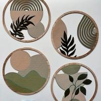 Set 4 decorazioni sospese In legno boho con piante