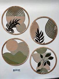 Set 4 decorazioni sospese In legno boho con piante