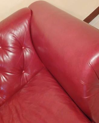 Set divano poltrona e pouf in pelle rossa