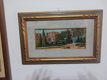 Quadro a Olio 'Case al mare'  di Manetti