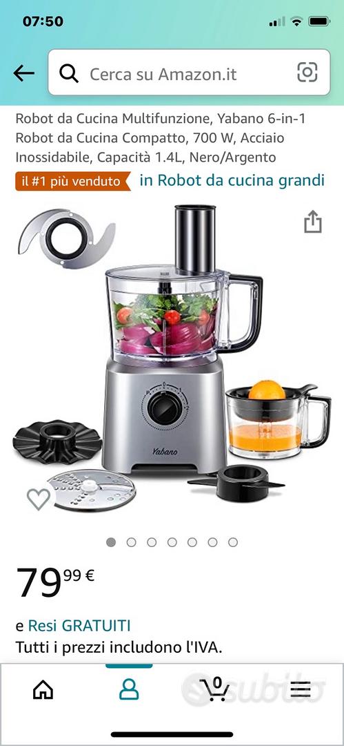 Robot da Cucina Multifunzione, Yabano 6-in-1 Robot da Cucina Compatto, 700  W, Acciaio Inossidabile, Capacità 1.4L, Nero/Argento : : Casa e  cucina