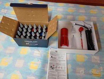 Mini aerografo e kit 24 colori acrilici ad acqua