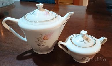 Teiera e zuccheriera porcellana Durken bianca 