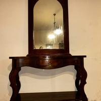 Console ingresso  con specchio in noce scuro