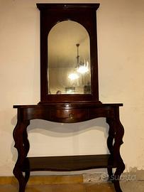Console ingresso  con specchio in noce scuro