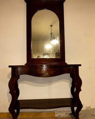 Console ingresso  con specchio in noce scuro