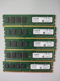 Lotto 5 banchi RAM Crucial 4GB DDR3 1600MHz