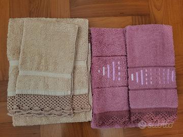 2 COPPIE ASCIUGAMANI  CON PIZZO NUOVI