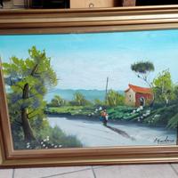 Quadro DIPINTO TELA CORNICE LEGNO VINTAGE 