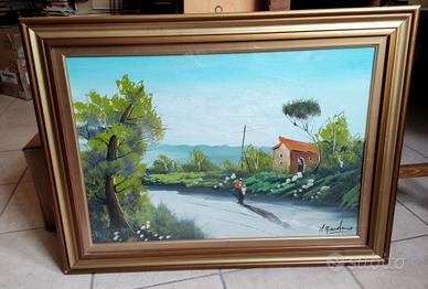 Quadro DIPINTO TELA CORNICE LEGNO VINTAGE 