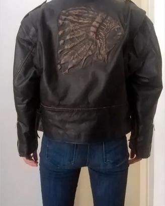 Giubbotto chiodo donna testa d'indiano vera pelle