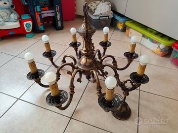 Lampadario bronzo ottone 8 bracci candelabro