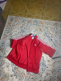 Felpa Adidas rossa originale – stile vintage, tre